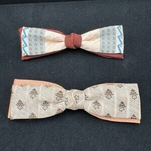 Vintage Hart Bowties 70's Clip Peach Brown Blue 5"